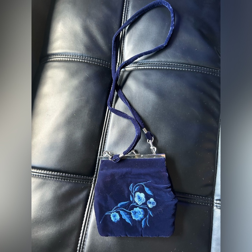 Vintage blue velvet crossbody mini bag